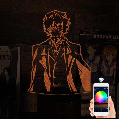 Акриловий 3D світильник-нічник Осаму Дазай 2 "Великий з Бродячих Псів"