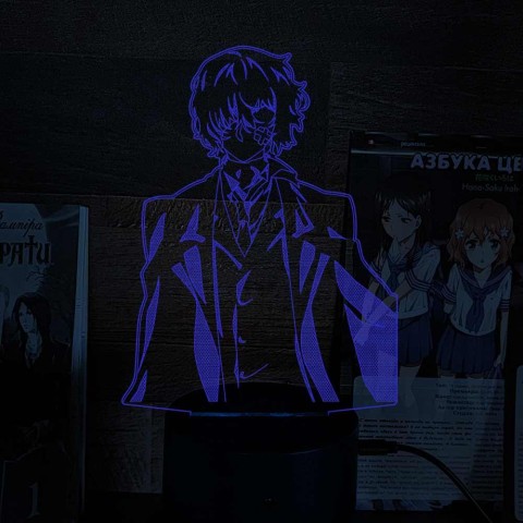 Акриловий 3D світильник-нічник Осаму Дазай 2 "Великий з Бродячих Псів"