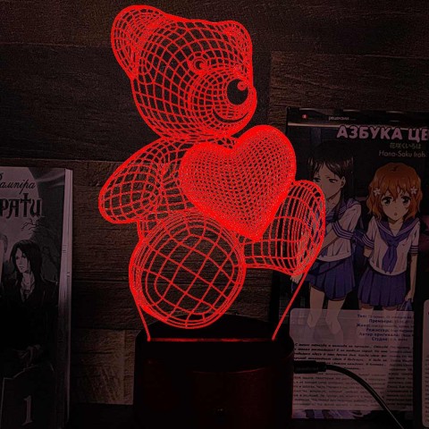 Акриловий 3D світильник-нічник ведмідь із серцем 4