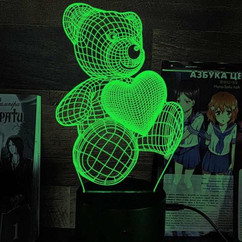 Акриловий 3D світильник-нічник ведмідь із серцем 4