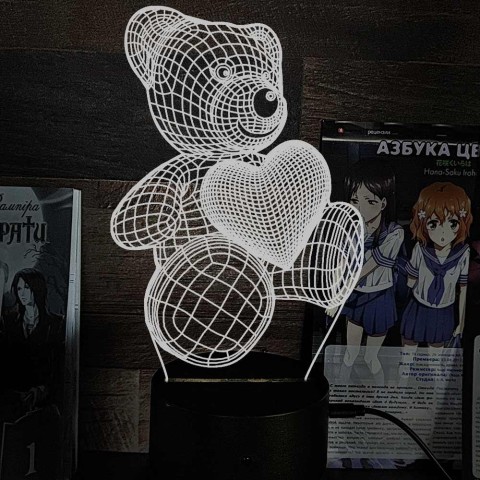Акриловий 3D світильник-нічник ведмідь із серцем 4