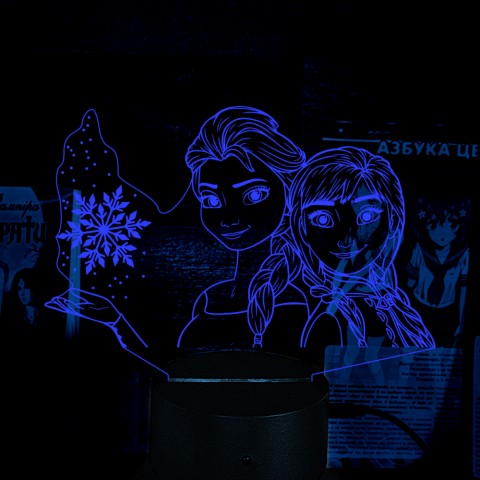 Акриловий 3D світильник-нічник Крижане серце Ельза та Анна