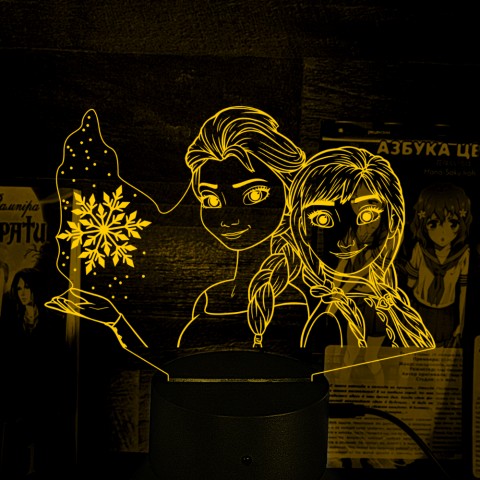 Акриловий 3D світильник-нічник Крижане серце Ельза та Анна