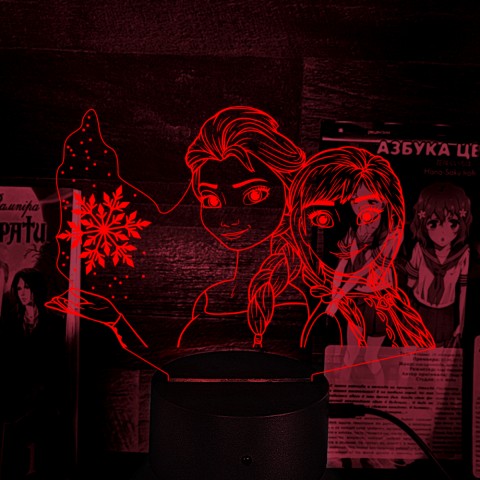 Акриловий 3D світильник-нічник Крижане серце Ельза та Анна