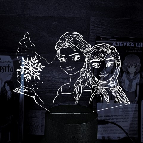 Акриловий 3D світильник-нічник Крижане серце Ельза та Анна