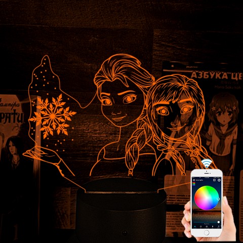 Акриловий 3D світильник-нічник Крижане серце Ельза та Анна