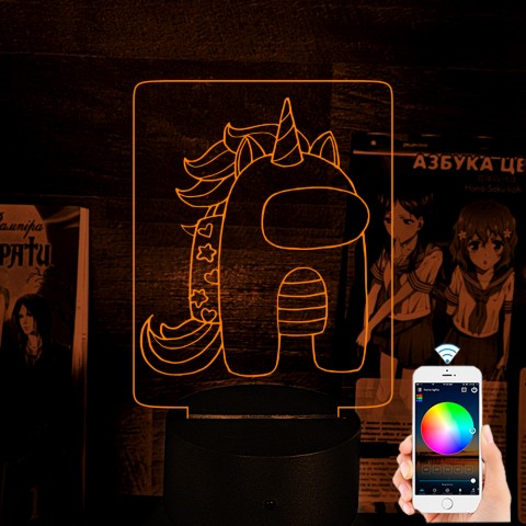 Акриловий 3D світильник-нічник Among Us Єдиноріг