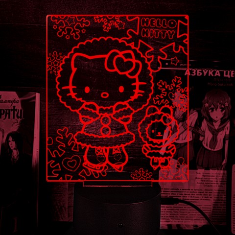 Акриловий 3D світильник-нічник Hello Kitty Зима