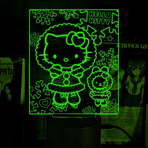 Акриловий 3D світильник-нічник Hello Kitty Зима