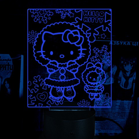 Акриловий 3D світильник-нічник Hello Kitty Зима