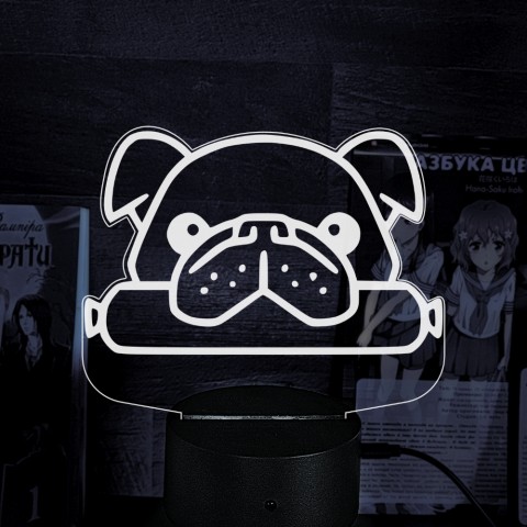 Акриловий 3D світильник-нічник Мопс із сосискою