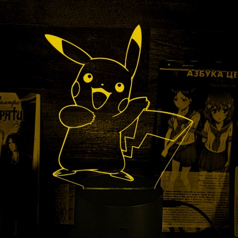 Акриловий 3D світильник-нічник Пікачу Покемон