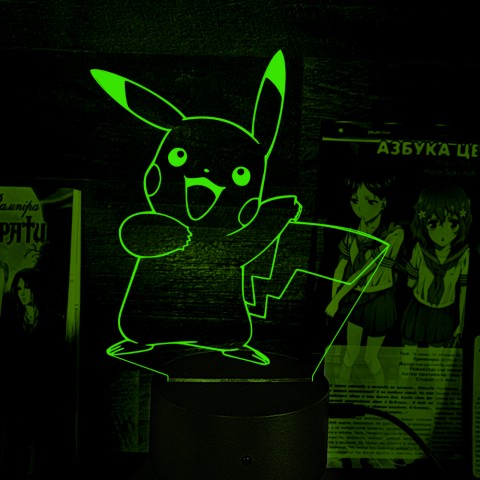 Акриловий 3D світильник-нічник Пікачу Покемон