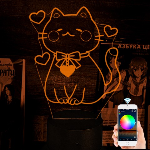 Акриловий 3D світильник-нічник Кішечка