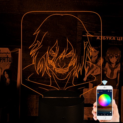 Акриловий 3D світильник-ночник Атака Титанів Ерен Йегер