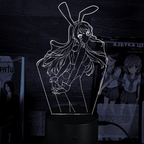 Акриловий 3D світильник-ночник Маї Сакурадзіма Цей дурний свин не розуміє мрію дівчинки-зайки