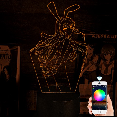 Акриловий 3D світильник-ночник Маї Сакурадзіма Цей дурний свин не розуміє мрію дівчинки-зайки