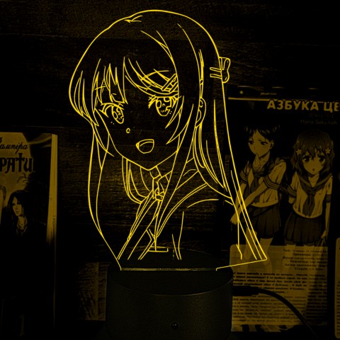 Акриловий 3D світильник-ночник Маї Сакурадзіма Цей дурний свин не розуміє мрію дівчинки-зайки