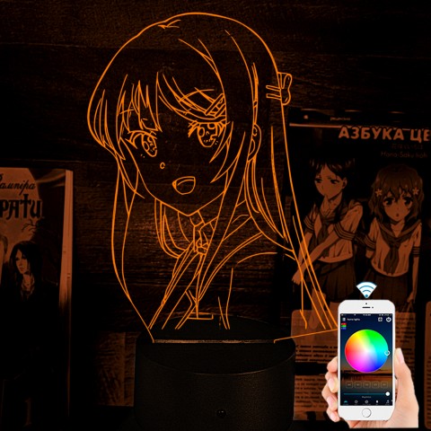 Акриловий 3D світильник-ночник Маї Сакурадзіма Цей дурний свин не розуміє мрію дівчинки-зайки