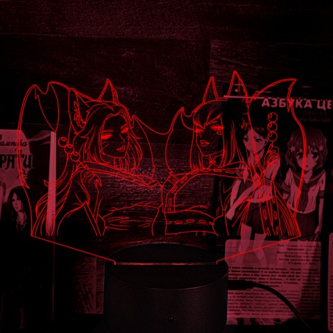 Акриловий 3D світильник-нічник Дівчата-лисички аніме