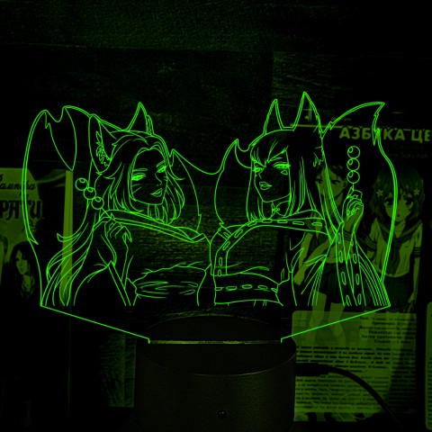 Акриловий 3D світильник-нічник Дівчата-лисички аніме