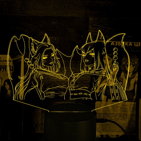 Акриловий 3D світильник-нічник Дівчата-лисички аніме