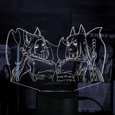Акриловий 3D світильник-нічник Дівчата-лисички аніме