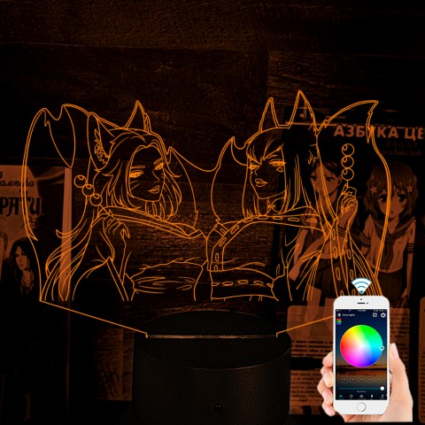 Акриловий 3D світильник-нічник Дівчата-лисички аніме