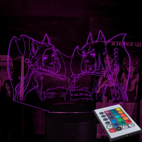 Акриловий 3D світильник-нічник Дівчата-лисички аніме