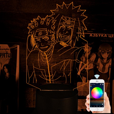 Акриловий 3D світильник-ночник Джирайя і Наруто 