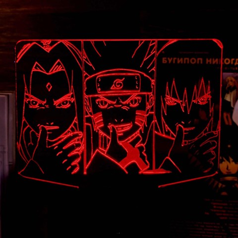 Акриловий 3D світильник-ночник Наруто Команда 7