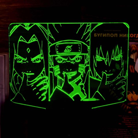 Акриловий 3D світильник-ночник Наруто Команда 7