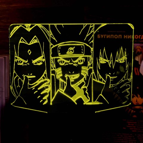 Акриловий 3D світильник-ночник Наруто Команда 7