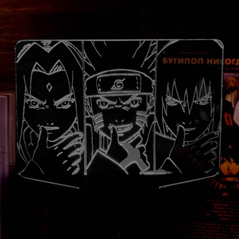 Акриловий 3D світильник-ночник Наруто Команда 7