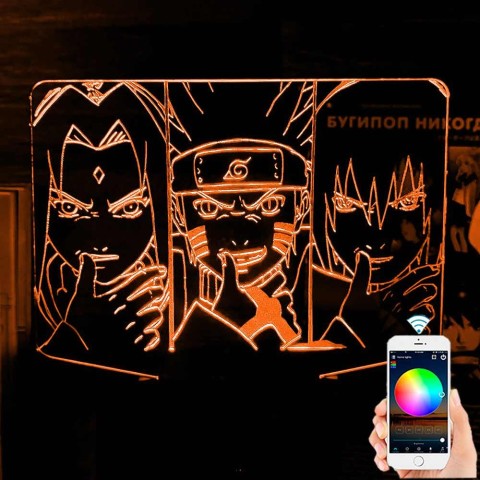 Акриловий 3D світильник-ночник Наруто Команда 7