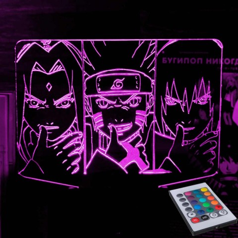 Акриловий 3D світильник-ночник Наруто Команда 7