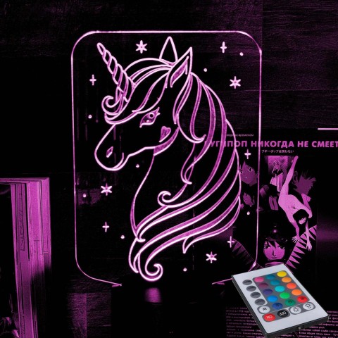 Акриловий 3D світильник-ночник єдинорог