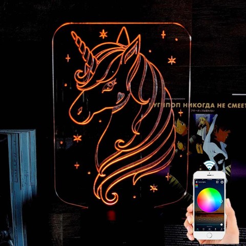 Акриловий 3D світильник-ночник єдинорог