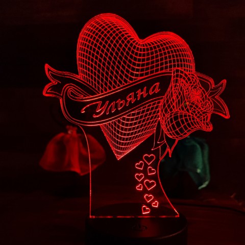 Акриловий 3D світильник-ночник серце з ім'ям