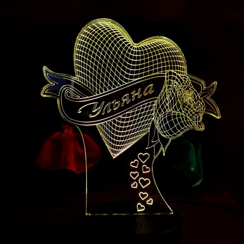 Акриловий 3D світильник-ночник серце з ім'ям