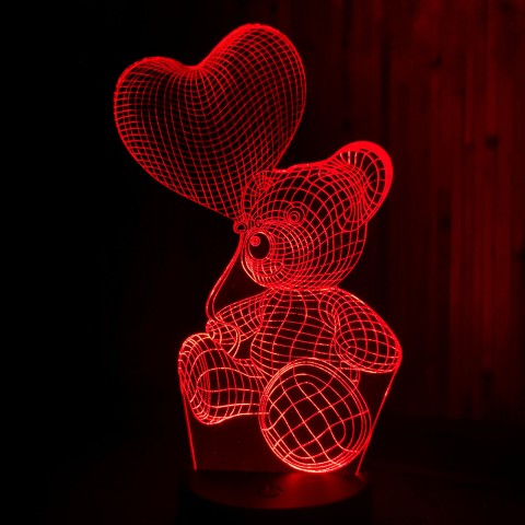 Акриловий 3D світильник-нічник ведмідь із серцем