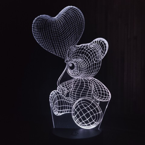 Акриловий 3D світильник-нічник ведмідь із серцем