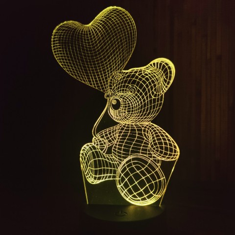 Акриловий 3D світильник-нічник ведмідь із серцем