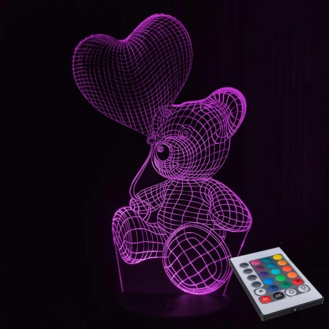 Акриловий 3D світильник-нічник ведмідь із серцем