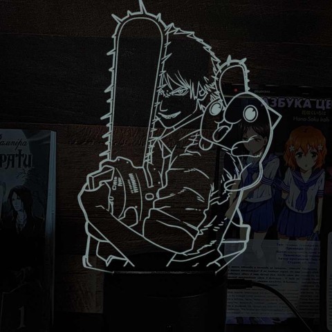 Акриловий 3D світильник-нічник Людина-бензопила (Chainsaw Man)