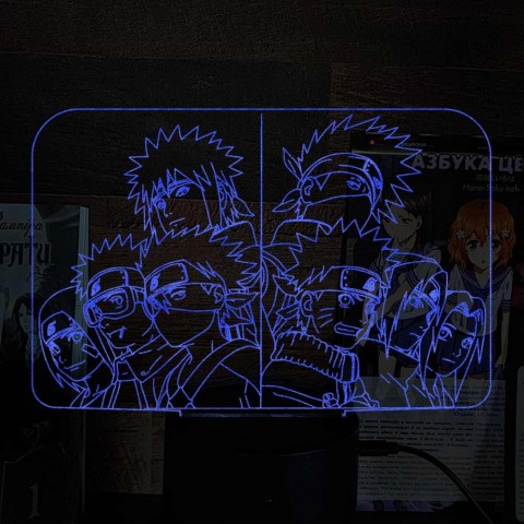 Акриловий 3D світильник-ночник Наруто Команда 7