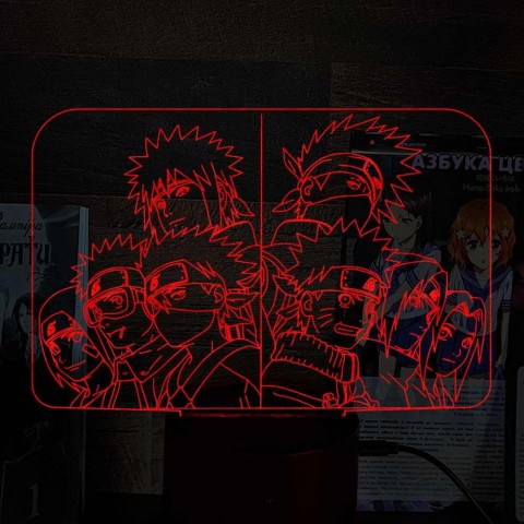 Акриловий 3D світильник-ночник Наруто Команда 7