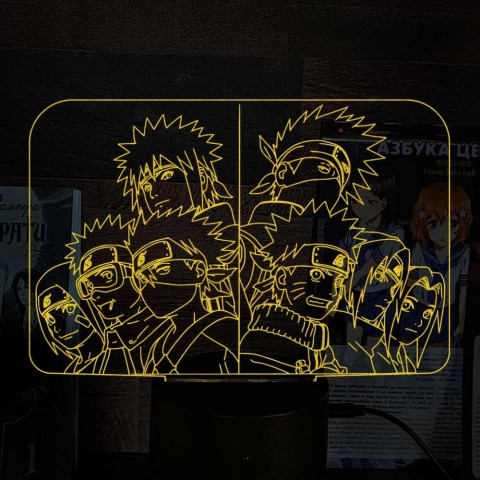 Акриловий 3D світильник-ночник Наруто Команда 7
