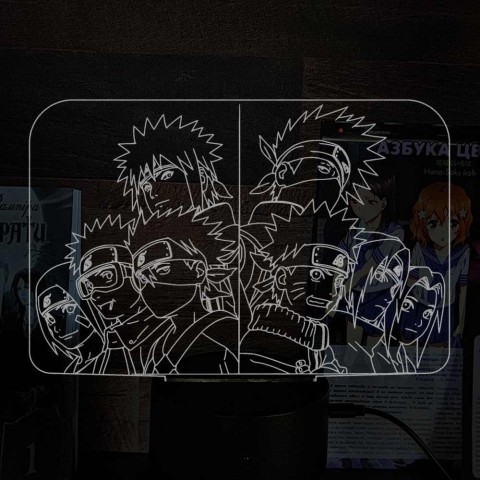 Акриловий 3D світильник-ночник Наруто Команда 7
