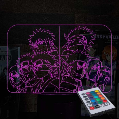 Акриловий 3D світильник-ночник Наруто Команда 7
